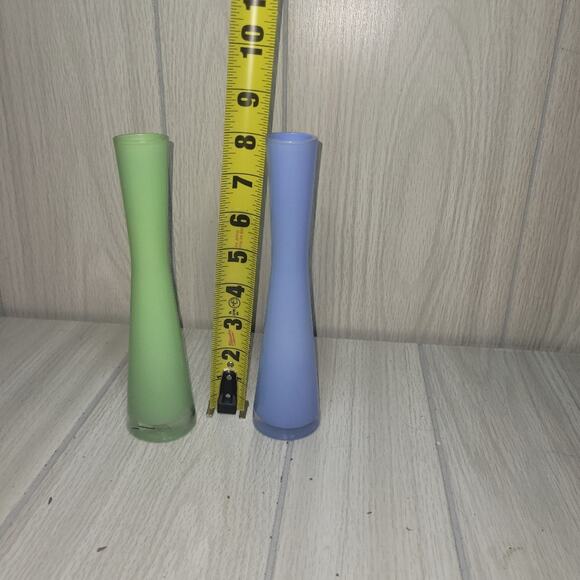 Vintage Frosted Blue And Green Hour Glass Shaped Bud Vases MCM  8.5" Unique - Picture 3 of 7